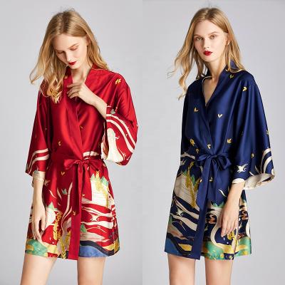 China Wholesale Floral New Arrival Satin Kimono Robe Wedding Sleepwear QUICK DRY For Women Summer Shorts Silky Bathrobe for sale