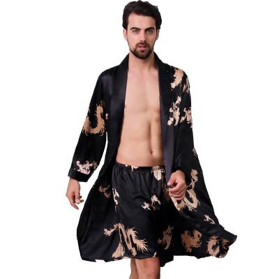 China QUICK DRY Luxurious Silk Two Piece Long Sleeve Robe Set Satin Dragon Design Dragon Design Pajamas For Men for sale