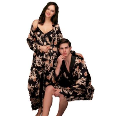 China Hot QUICK DRY Family Couples Style Silk Long Robes Set Satin Lovers Luxury Pajamas Plus Size Bathrobe Set for sale