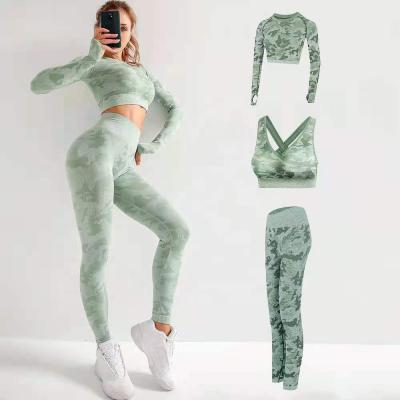 China Wholesale Tights hip workout leggings set high waist fitness gym tops+bra+pants 3pcs yoga set running clothes for women S M L for sale