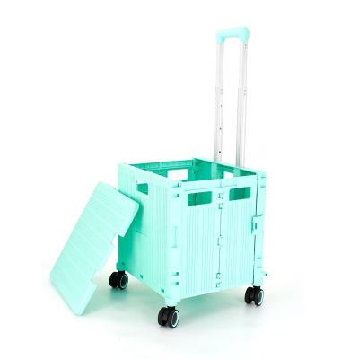 China Portable Folding Folding Plastic Shopping Cart With Trolley For Family Shopping for sale