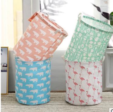 China Foldable Bag Small Size Printed Fabric Round Hamper Cotton Canvas Polyester Waterproof Laundry Hamper For Bathroom With Handles for sale