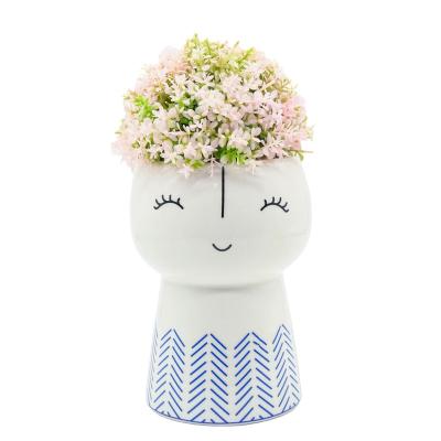 China Modern Wholesale Home Office Decor Porcelain Smiley Face Pattern Artificial Ceramic Flower Pots Bulk for sale