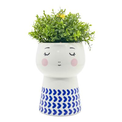 China Modern Custom High Quality Home Indoor Decor Planters Ceramic Face Pattern Succulent Flower Pot for sale