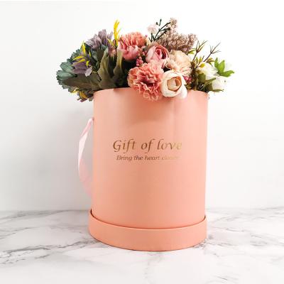 China Recycled Materials Custom Printed Empty Hat Pink Floral Box Round Logo Recyclable Packaging Flower Gift Set Box for sale