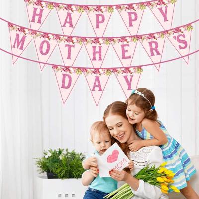 China New 2022 Paper Mother's Day Cake Decoration Happy Mothers Day Banner For Mom Pull Flag for sale