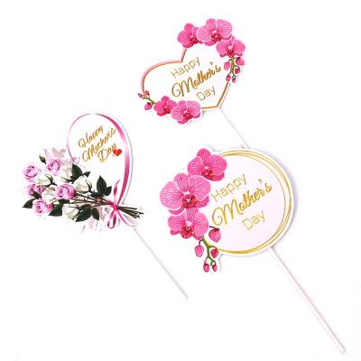 China Happy Mothers Day Paper Cake Topper Ribbon Bouquet Flowers Mother's Day Cake Decoration On Cake For Mom for sale