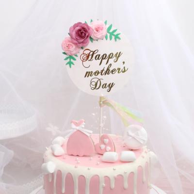 China Amazon Mothers Day Cake Topper Beautiful Flowers Round Plug-in Topper Happy Cake Decoration Wholesale Happy Mom's Day Cake Decoration for sale