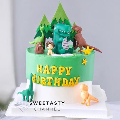 China Plastic Cake Topper Children's Happy Birthday Dinosaur Boy's Cake Decorations Stuffed Props Cartoon Monster Toy for sale