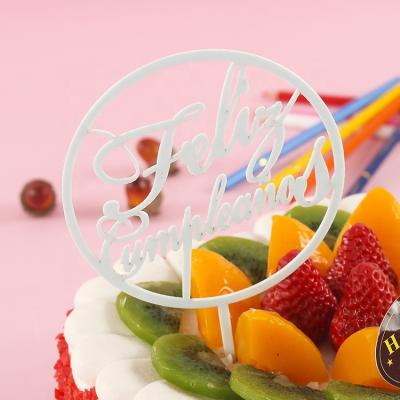 China Custom Acrylic Cake Toppers Party Decorate Plain Feliz Cumpleanos Cake Diy Decorations Happy Birthday Topper Cupcake for sale