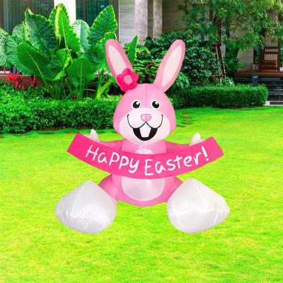 China Easter Bunny Model 1.2m Easter Party Decoration Inflatable Rabbit Balloon With Led Light For Easter Party Supplies for sale