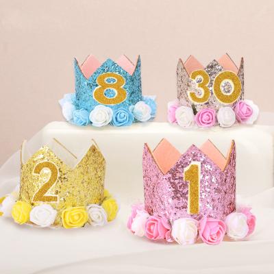 China Fabric Rose Gold Glitter Princess Crown Hat Party Supplies Decoration Mini Baby Birthday Party Hat Crown for sale