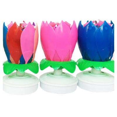 China Flowering Candles Of A Single Layer Lotus Blossom Double Music Candle Petals Birthday Cake Candle Spinning Flowering Candles for sale