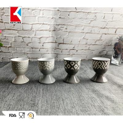 China Custom Color Wholesale Viable Gray Color Ceramic Egg Cups for sale