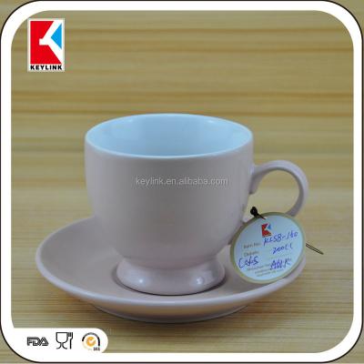 China Viable Hot Pink Color Unique Shape Espresso Ceramic Tea Cup And Saucer , Coffee Cup And Saucer Set for sale