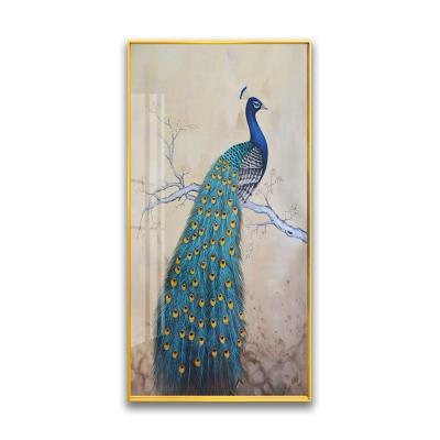 China Abstract Noble Peacock Crystal Porcelain Painting For Living Room Entrance Housewares Animal Wall Art for sale