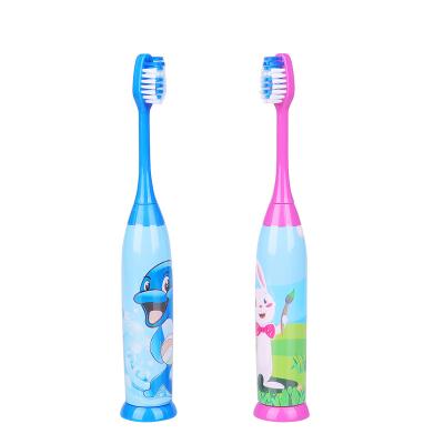 China Cartoon Decorated PP Waterproof Slim IPX7 Handle Polished Soft Bristle Kids Battery Toothbrush for sale