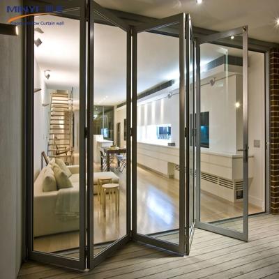 China Aluminum Alloy Exterior Crystal Bifold Door with Powder Coating and Folding Design for sale