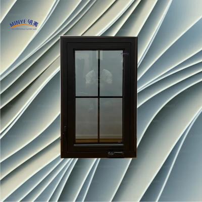 China Modern Thermal Break Aluminum Casement Window with Divided Stripe Double Tempered Glass for sale