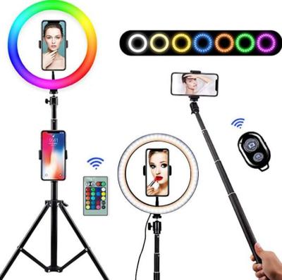 China ABS+PC; Tripod Factory Wholesale 8inch 10inch 12inch 7 Colors RGB Aluminum Led Ring Light with Stand and Cell Phone Holder for Makeup/YouTube/Live for sale