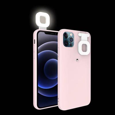 China With 3 Clear Prints 2021 New Fashion TPU Soft Phone Case With 3 Clear Prints iPhone 12 LED Selfie Ring Flash Light For/12Pro for sale