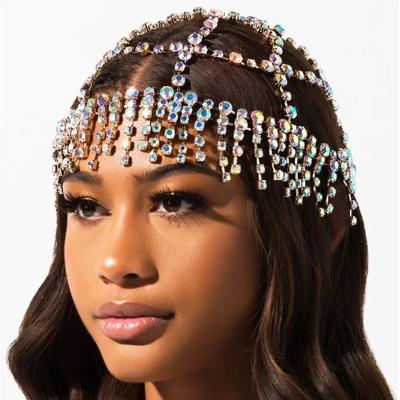 China National Style Crystal Tassel Head Chain Flapper Headwear Beauty Stage Wedding Jewelry Women Bridal Rhinestone Hair Chains for sale