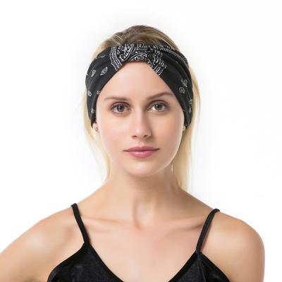 China OEM ODM Paisley Style Cross Knot Head Sporty Bohemian Soft Cotton Wrap Floral Yoga Headband For Women for sale