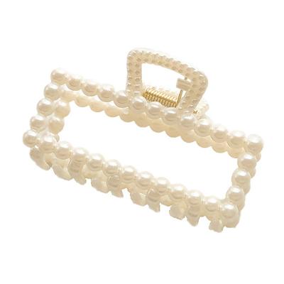 China Custom Japan and Korean Style Hollow Out Hair Decorations Resin Hair Clip Geometric White Pearl Hair Claw For Girls for sale