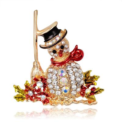 China Custom Alloy OEM Zinc Alloy Rhinestone Simulated Diamond Christmas Brooch Snowmen Brooches For Men Women Kids for sale