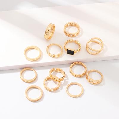 China 13pcs/Set Ethnic Alloy Elements Geometric Letter Ring Geometric Ring for sale