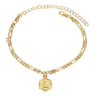 China FASHIONABLE Cuban Link Initial Anklet Letters Gold Plated Foot Chain Jewelry Letters Anklet Chain for sale