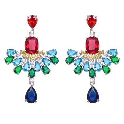 China Crystal Bold Large Statement Fashion Copper Jewelry Design Colorful Zircon Dangle Earring Stud Earrings For Women for sale