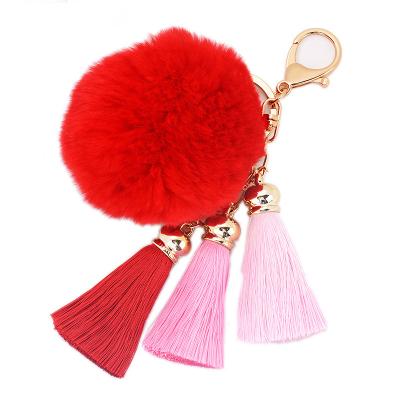 China Hademade Fluffy Pom Pom Faux Fur Balls Fluffy Pompoms Keyirings Key Chain For Women Girl Bag Accessories Key Chain for sale