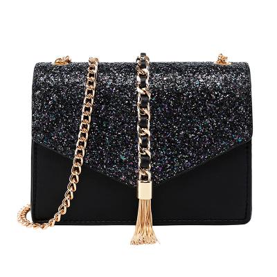 China New Fashion Design Fashion Sling Tassel Bag Chain Women Cross - Body PU Branded Handbag Leather Lady Bag for sale