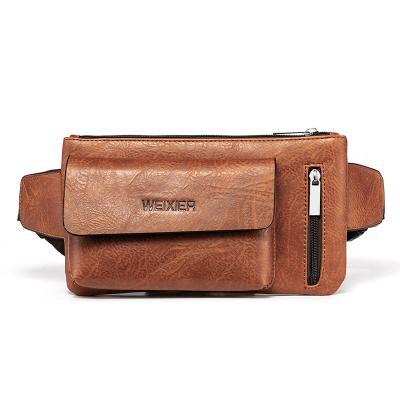 China With Pocket Custom Waterproof Multiple Layer USB Men's Waist Belt Designer Chest Bag Men's Fashion Leather Cross Waist Bag for sale