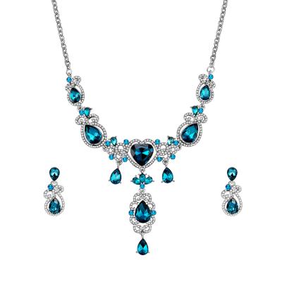 China TRENDY Blue Tear Drop Necklaces And Earrings For Women Jewelry Sets for sale