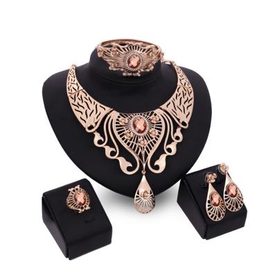 China FASHIONABLE factory wholesale necklace earrings bracelet ring set four piece jewelry for sale