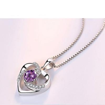 China Wholesale 925 Sterling Silver Purple Heart Pendant Simple FASHIONABLE Wild Clavicle Chain Pendant for sale