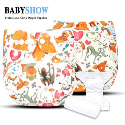 China Babyshow Cartoon Dog Pattern Printed PUL Printed Leak Proof Three Layer Insert Baby Pocket Eco-Friendly Extra Diaper for sale