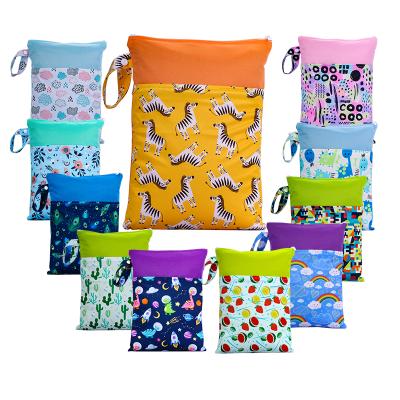 China New Arrival Baby Cloth Anti-theft Reusable Diaper Wet Bags Printed Baby Waterproof Wholesale Diaper Wet Dry Bags for sale