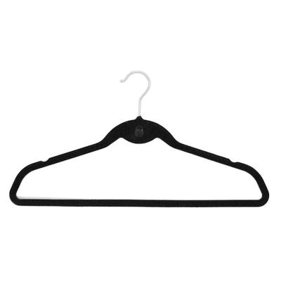 China Non-slip hot product flocking non-slip plastic hanger non-slip clothes support suede wardrobe hanger for sale