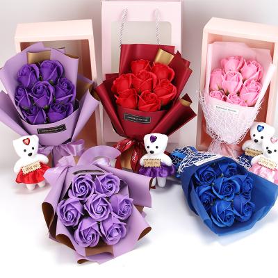 China Romantic Gift Rose Bouquet of Rose Creative Gift 7 Preserved Box Mother's Day Bouquet Soap Flower Soap Simulation for sale