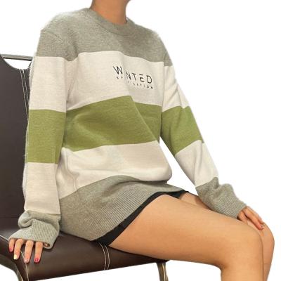 China Manufacturer Supply Autumn Custom Knitted Sweater Contrast Color Striped Women's Sweaters Anti-wrinkle Manufacturer for sale