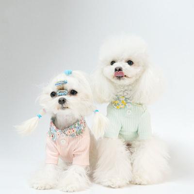 China 2021 viable new summer knit floral neckline collar shirts dog clothes for sale