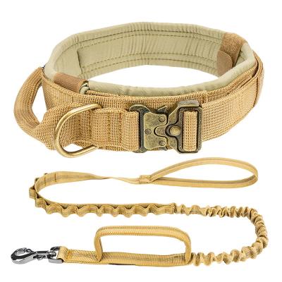 China Custom Military Tactical Logo Printed Neoprene Padded Retractable Quick Release Dog Collar Leash Set With Handle for sale