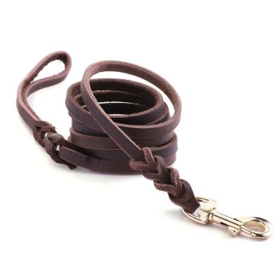 China Sturdy Soft Lights Premium Leather Pet Leash Lead Braided Leather Training Dog Walking Leash for sale