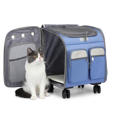 China Hot Sale Breathable Fold Travel Dog Carrier Pet Carrier With Wheels Removable Wheeled Pet Carrier for sale