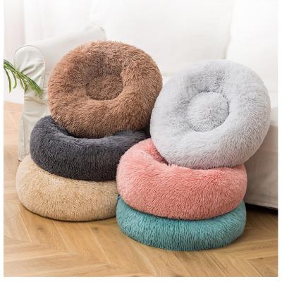 China Travel Soft Washable Faux Fur Plush Round Dog Cushion Cat Bed Pet Beds for sale