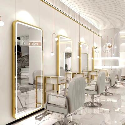 China Salon Barber Decor Wall Mounted Used Strong Metal Stainless Steel Frame Lighted LED Mirror for sale