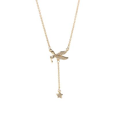 China Exquisite Zircon Fashion Trendy Angel Star Tassel Necklaces Gold Plating Rhinestone Angel Star Pendant Chorker Necklace For Girlfriend for sale